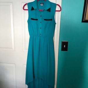 Teal Green Sleeveless Hi-low Dress